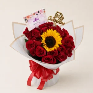 Bouquet de Rosas rojas y girasol