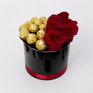 Cilindro rosas rojas y chocolates