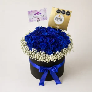 Cilindro con rosas azules