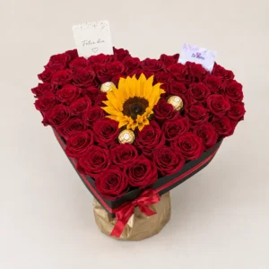 Corazón rosas rojas girasol