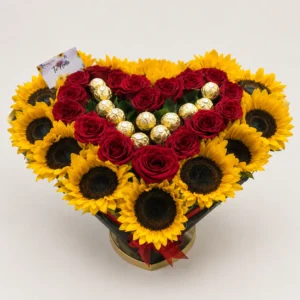 Corazón girasol y rosas