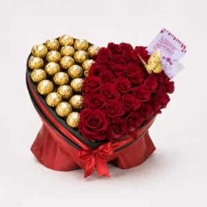 Corazón rosas y chocolates